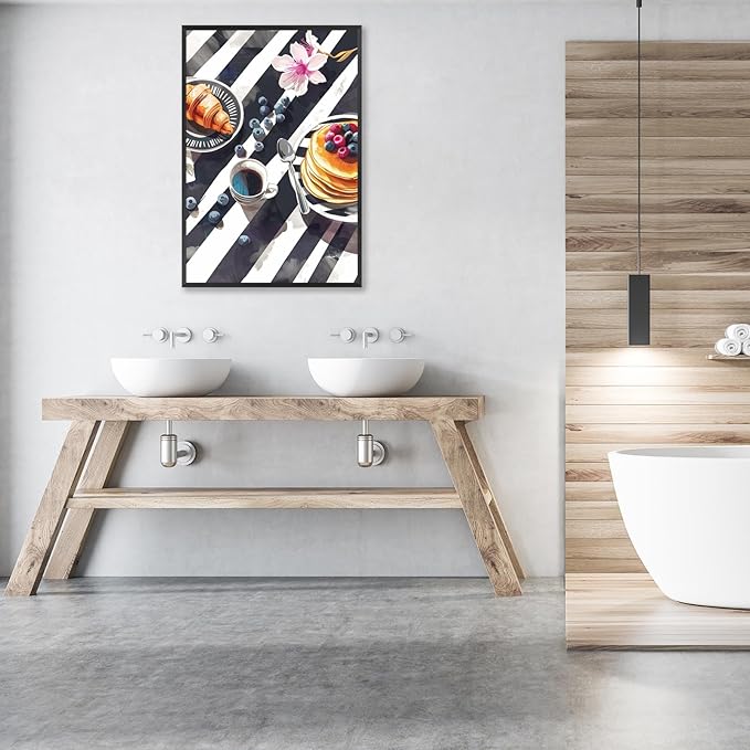 Trendy Pastry Food Kitchen Wall Art Retro Coffee Afternoon Tea Canvas Posters Cake Bread Aesthetic Prints Painting For Modern Home Dining Room Bakery Cafe Restaurant Wall Decor 8x10in Framed