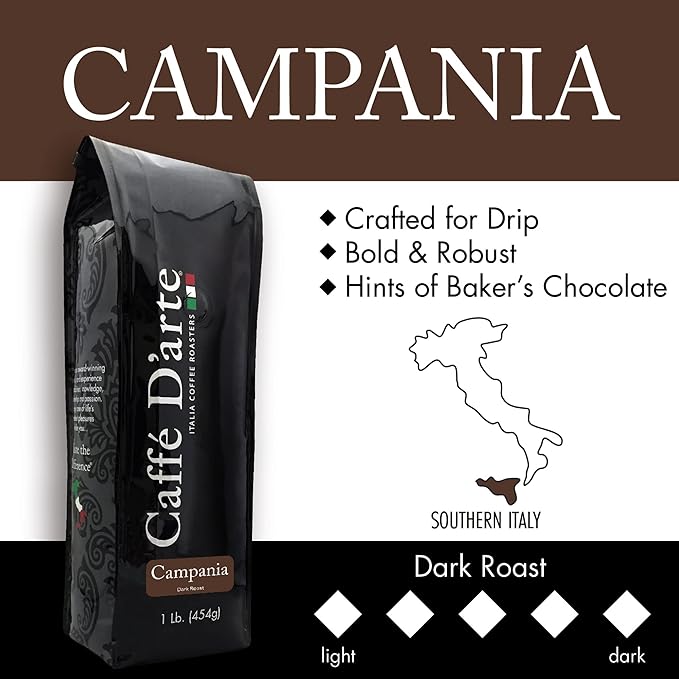 Caffe D'arte Campania Whole Bean Coffee, 1 Pound, Pack of 2