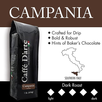 Caffe D'arte Campania Whole Bean Coffee, 1 Pound, Pack of 2