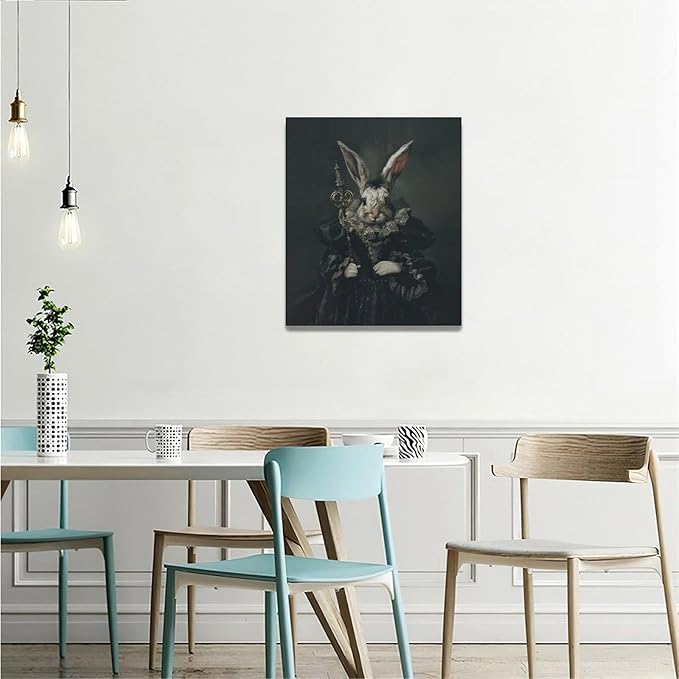 Rabbit Gothic Wall Art Dark Spooky Pictures Wall Decor Goth Horror Canvas Painting Aesthetic Home Modern Artwork Decorations Framed for Bathroom Living Room Bedroom Office 20 x 24 inch