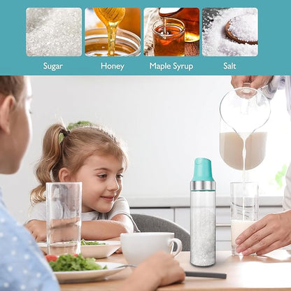 Sugar Dispenser with Pour Spout, 17 oz Glass Sugar Shaker Jar Creamer Dispenser Weighted Pourer for Coffee Bar,Tea & Baking, Sugar Container for Home Kitchen, Lake Blue