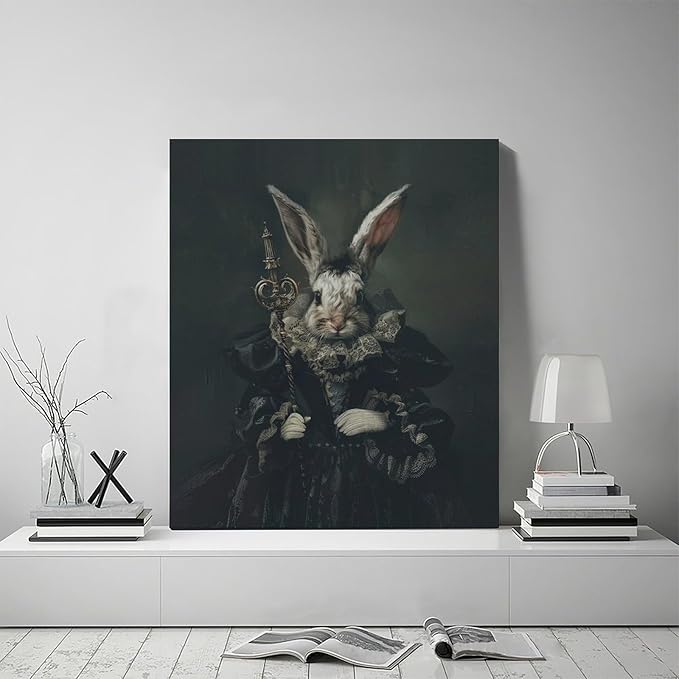 Rabbit Gothic Wall Art Dark Spooky Pictures Wall Decor Goth Horror Canvas Painting Aesthetic Home Modern Artwork Decorations Framed for Bathroom Living Room Bedroom Office 20 x 24 inch