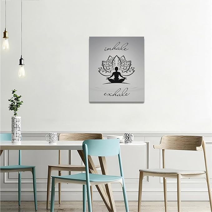 Inhale Exhale Wall Art Yoga Meditation Pictures Wall Decor Health Canvas Painting Print Modern Artwork Decorations Framed for Home Bathroom Living Room Bedroom 20 x 24 inch