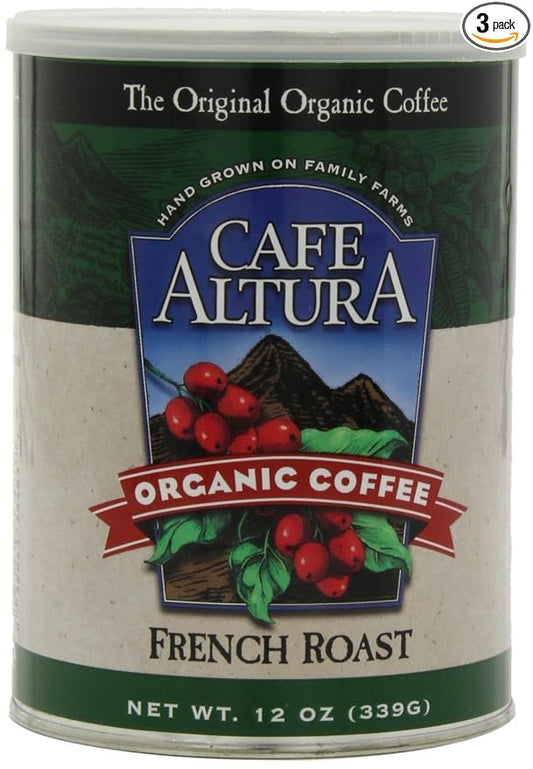 Cafe Altura Ground Organic Coffee, French Roast, 12 Ounce (Pack of 3)