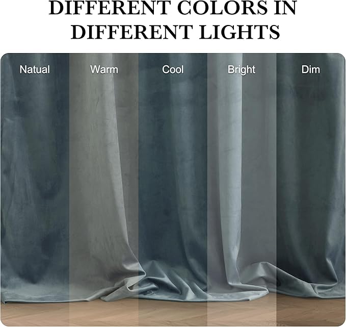 RYB HOME Dusty Blue Velvet Drapes for Baby Boy Bedroom, Thermal Insulated, Light Blocking, Floor-Length Back Tab Velvet Curtains for Modern Home Decor, 52" W x L102 L, 2 Panels Set