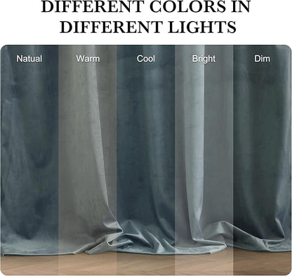 RYB HOME Dusty Blue Velvet Drapes for Baby Boy Bedroom, Thermal Insulated, Light Blocking, Floor-Length Back Tab Velvet Curtains for Modern Home Decor, 52" W x L102 L, 2 Panels Set