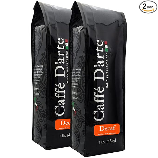 Caffe D'arte Decaf Whole Bean Espresso Coffee, 1 Pound, Pack of 2
