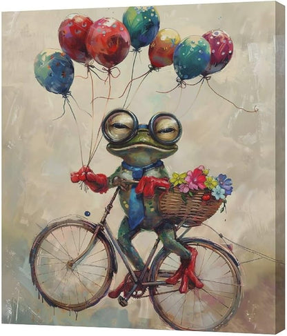 Banksy Frog Wall Art Funny Frog Pictures Vintage Canvas Wall Decor Painting Pop Home Modern Artwork Decorations Framed for Living Room Bedroom Bathroom Office 20 x 24 inch