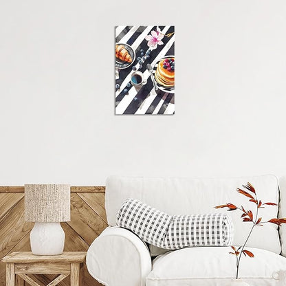 Trendy Pastry Food Kitchen Wall Art Retro Coffee Afternoon Tea Canvas Posters Cake Bread Aesthetic Prints Painting For Modern Home Dining Room Bakery Cafe Restaurant Wall Decor 8x10in Framed