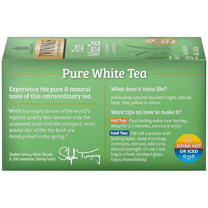Twinings Pure White Tea Individually Wrapped Bags, 20 Count (Pack of 6), Light & Fresh, Caffeinated, Enjoy Hot or Iced | Packaging May Vary