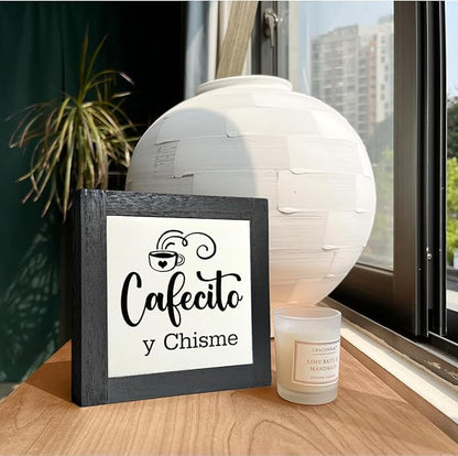 Coffee Wood Plaque Sign, Cafecito y Chisme, Box Wood Plaques Desk Décor, Rustic Kitchen Home Decor, Tea Room Decor, Decor Sign for Coffee Bar Home Office Kitchen, Coffee Lover Gift, 5.9×5.9inch C