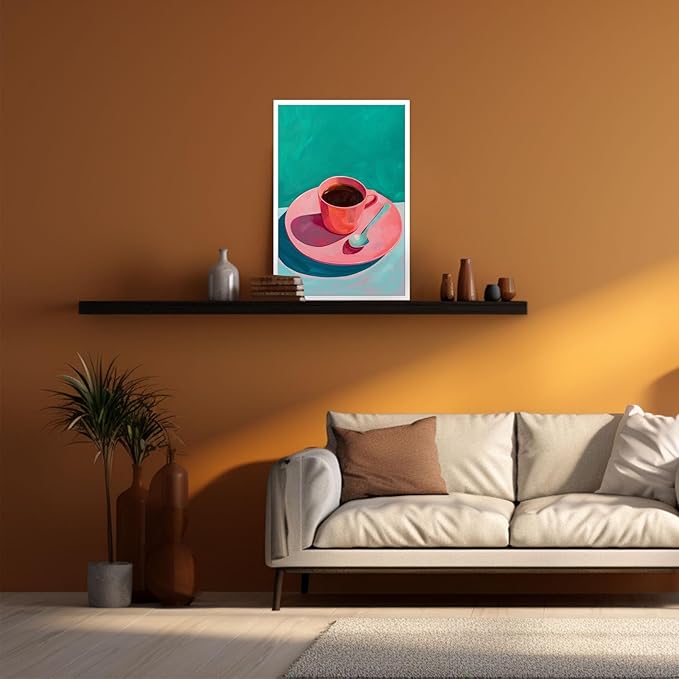 Vintage Afternoon Tea Black Coffee Wall Art Funky Pink Dinner Plate Food Canvas Posters Kitchen Coffee Pictures Prints Painting For Modern Home Dining Room Cafe Restaurant Wall Decor 16x24in Unframed