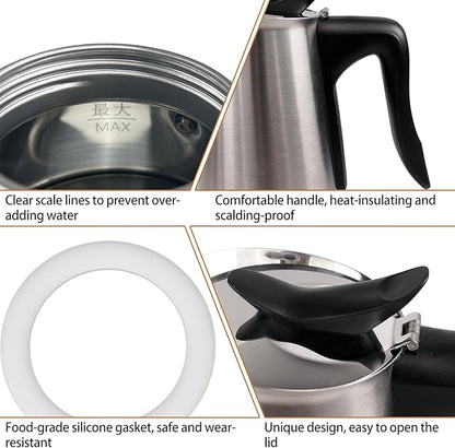 Electric Stainless Steel Moka Pot 6 Cup 300ml Mocha Pot Espresso Maker with Detachable Base Ideal Coffee Maker for Home Italian and Cuban Café Coffee maker Espresso maker Coffee Pot