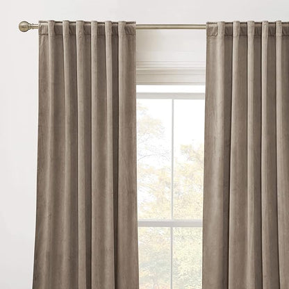 RYB HOME Taupe Velvet Curtains 102 inches, Back Tab Soft Fabric Room Darkening Thermal Insulated Luxurious Home Decor Curtains for Living Room Bedroom, W 52" x L 102", 2 Panels Set