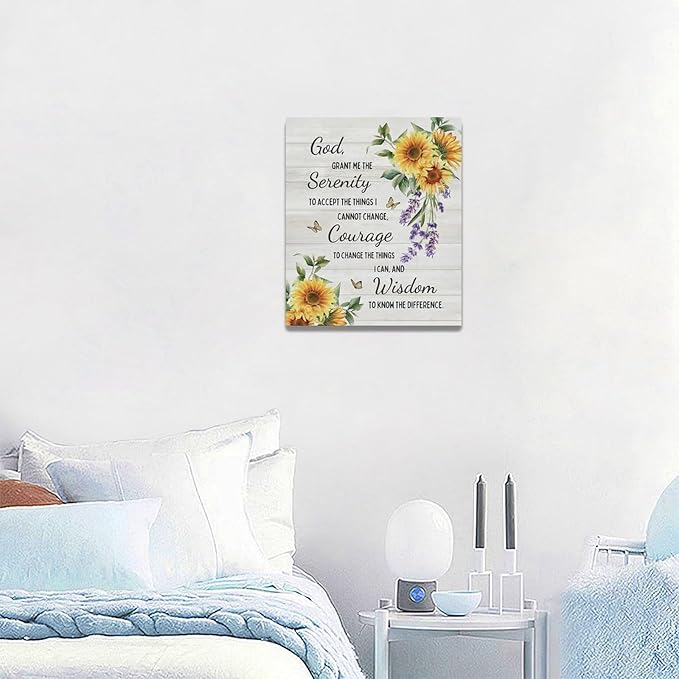 Serenity Prayer Wall Decor Christian Religious Sunflower Pictures Inspirational Bible Verses Scripture Canvas Wall Art God Painting Home Modern Artwork Framed for Living Room Bedroom Office 20x24inch