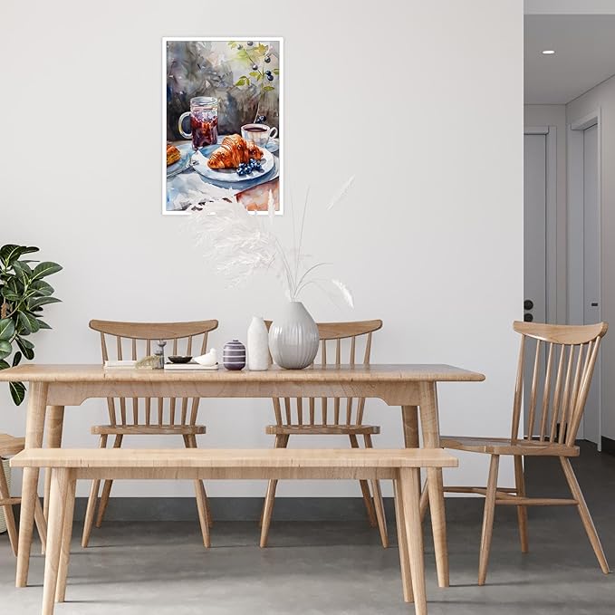 Vintage Coffee Food Kitchen Wall Art Colorful Bread Pastries Drinks Canvas Posters Funky Dining Table Plates Afternoon Tea Prints Painting For Modern Dining Room Cafe Wall Decor 12x16in Unframed