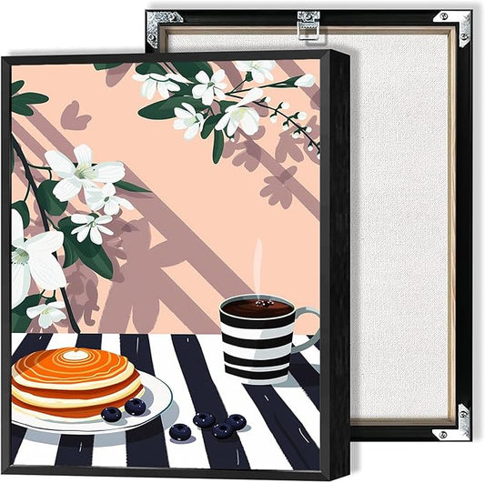 Vintage Dining Table Afternoon Tea Wall Art Funky Coffee Food Flowers Canvas Posters Cakes Bread Pastries Kitchen Prints Painting For Modern Home Dining Room Bakery Cafe Wall Decor 24x36in Framed