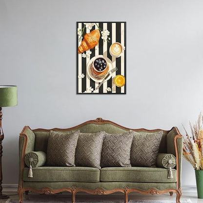 Vintage Black And White Kitchen Food Wall Art Funky Afternoon Tea Pastries Canvas Posters Colorful Cake Bread Oranges Prints Painting For Modern Dining Room Bakery Cafe Wall Decor 12x16in Framed