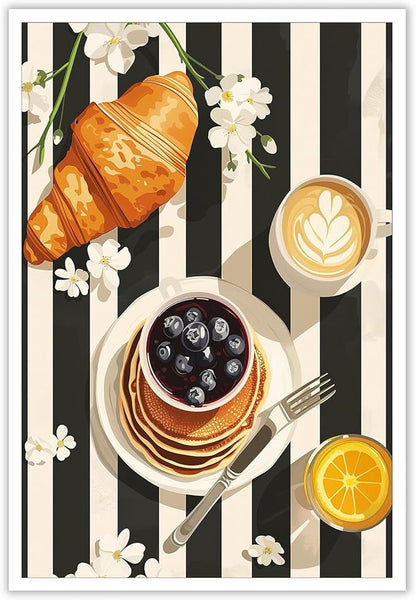 Vintage Black And White Kitchen Food Wall Art Funky Afternoon Tea Pastries Canvas Posters Colorful Cake Bread Oranges Prints Painting For Modern Dining Room Bakery Cafe Wall Decor 8x10in Unframed