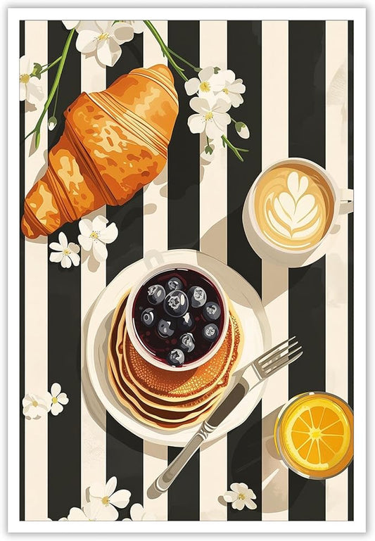 Vintage Black And White Kitchen Food Wall Art Funky Afternoon Tea Pastries Canvas Posters Colorful Cake Bread Oranges Prints Painting For Modern Dining Room Bakery Cafe Wall Decor 8x10in Unframed