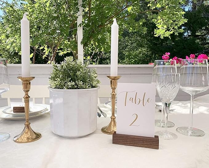 UNIQOOO 20 Pack Rustic Acrylic Sign Holders | Walnut Wood Table Numbers Display Stands | Place Card Holder, Perfect for Retail Shop Wedding Dinner Party Events Decoration