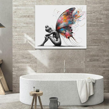Butterfly Girl Wall Decor Colorful Butterfly Wings pictures Canvas Wall Art Female Woman Painting Girl Room Decor Artwork Decorations Framed for Bedroom Bathroom living Room Office 24 x 20 inch