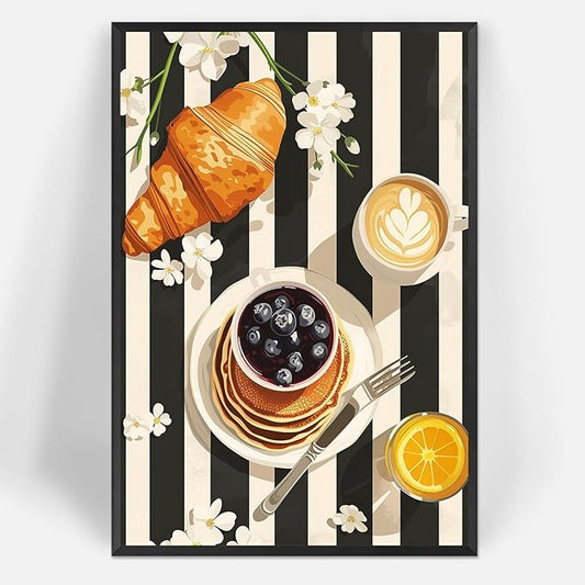 Vintage Black And White Kitchen Food Wall Art Funky Afternoon Tea Pastries Canvas Posters Colorful Cake Bread Oranges Prints Painting For Modern Dining Room Bakery Cafe Wall Decor 12x16in Framed