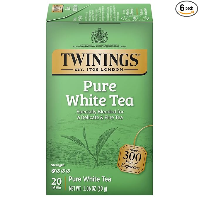 Twinings Pure White Tea Individually Wrapped Bags, 20 Count (Pack of 6), Light & Fresh, Caffeinated, Enjoy Hot or Iced | Packaging May Vary
