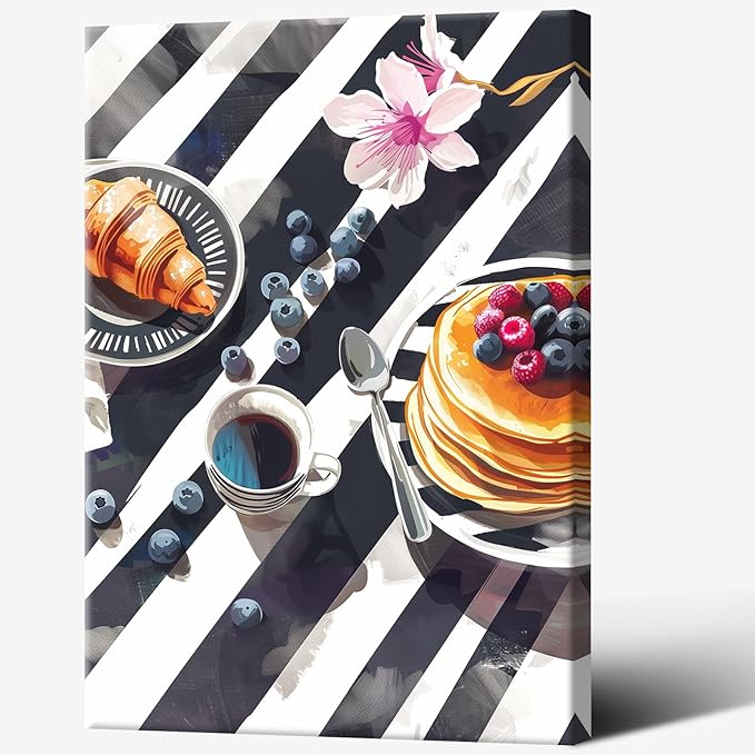 Trendy Pastry Food Kitchen Wall Art Retro Coffee Afternoon Tea Canvas Posters Cake Bread Aesthetic Prints Painting For Modern Home Dining Room Bakery Cafe Restaurant Wall Decor 8x10in Framed