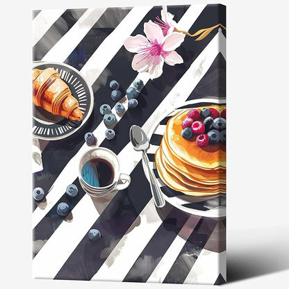 Trendy Pastry Food Kitchen Wall Art Retro Coffee Afternoon Tea Canvas Posters Cake Bread Aesthetic Prints Painting For Modern Home Dining Room Bakery Cafe Restaurant Wall Decor 8x10in Framed