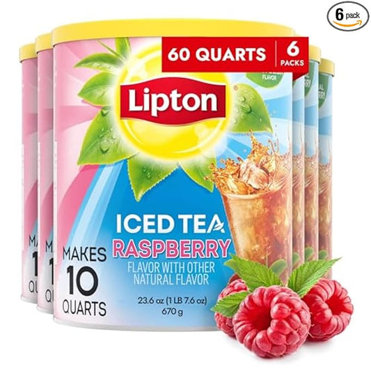 Lipton Iced Tea Mix, Raspberry, Makes 10 Quarts (Pack of 6)
