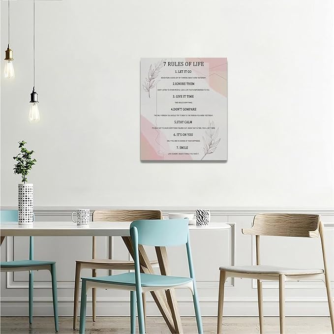 7 Rules of Life Wall Art Motivational Inspirational Pictures Wall Decor Positive Quotes Canvas Painting Home Modern Artwork Decorations Framed for Office Bathroom Living Room Bedroom 20 x 24 inch