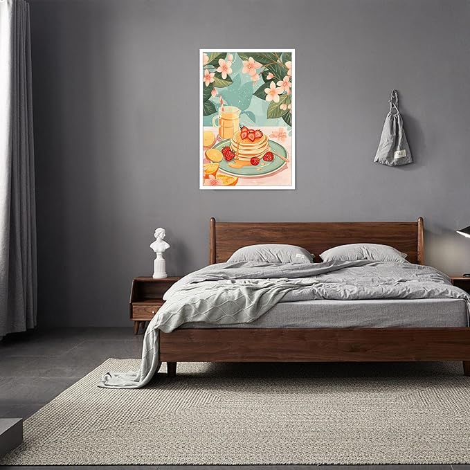 Vintage Food Afternoon Tea Kitchen Wall Art Funny Drinks Fruits Food Pastries Canvas Posters Funky Pink Strawberry Cake Orange Flowers Prints Painting For Living Room Wall Decor 8x10in Unframed