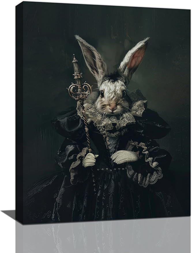 Rabbit Gothic Wall Art Dark Spooky Pictures Wall Decor Goth Horror Canvas Painting Aesthetic Home Modern Artwork Decorations Framed for Bathroom Living Room Bedroom Office 20 x 24 inch