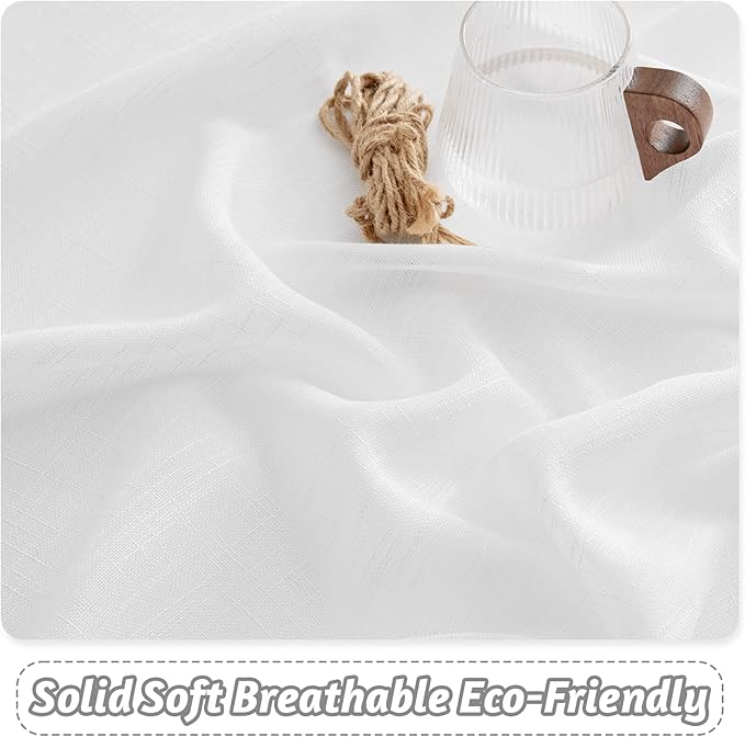 RYB HOME White Linen Textured Sheer Ties for Bathroom Bedroom, Machine Washable Kitchen Soften Sunlight Short Curtains Valances Country Rustic, W 42 x L 36 inches, White, 2 Panels