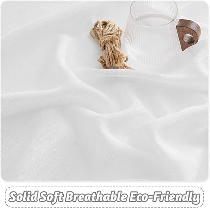 RYB HOME White Linen Textured Sheer Ties for Bathroom Bedroom, Machine Washable Kitchen Soften Sunlight Short Curtains Valances Country Rustic, W 42 x L 36 inches, White, 2 Panels