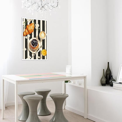 Vintage Black And White Kitchen Food Wall Art Funky Afternoon Tea Pastries Canvas Posters Colorful Cake Bread Oranges Prints Painting For Modern Dining Room Bakery Cafe Wall Decor 8x10in Unframed