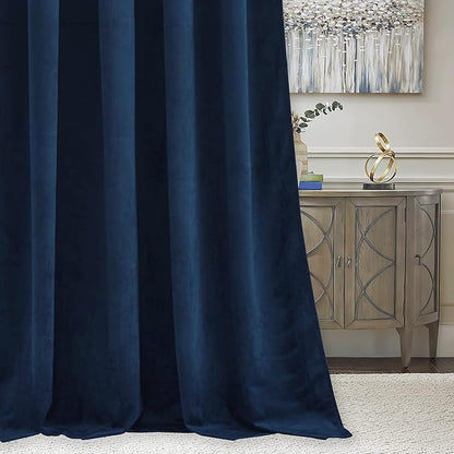 RYB HOME Navy Blue Velvet Curtains 80 inches, Back Tab Soft Fabric Room Darkening Thermal Insulated Luxurious Home Decor Curtains for Living Room Bedroom, W 52" x L 80", 2 Panels Set