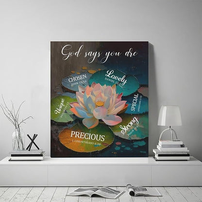 Lotus God Says You Are Wall Art Zen Scripture Pictures Wall Decor Religious Bible Verse Canvas Painting Home Modern Artwork Decorations Framed for Bathroom Living Room Bedroom Office 20 x 24 inch