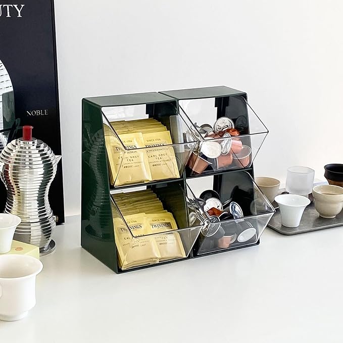 2 Pack Coffee Pod Organizer, Plastic Sugar and Creamer Holder for Coffee Bar, Coffee Station Accessories Storage for K Cups and Tea Bags, Home, Kitchen, Pantry, Office Use ( Green )