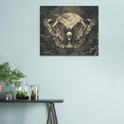 Skull Gothic Wall Art Skeleton Butterfly Dark Spooky Pictures Wall Decor Goth Horror Canvas Painting Home Modern Artwork Decorations Framed for Bathroom Living Room Bedroom Office 24x20 inch