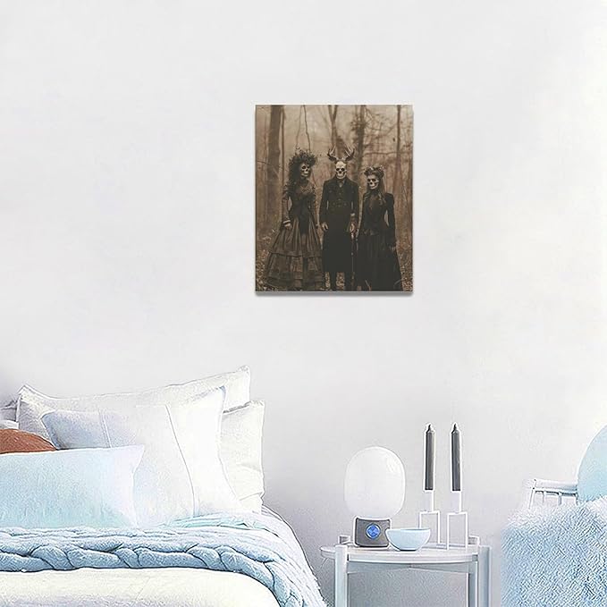 Gothic Skull Wall Art Pictures Goth Skeleton Wall Decor Canvas Painting Home Modern Artwork Decorations Framed for Bathroom Living Room Bedroom Office 20 x 24 inch