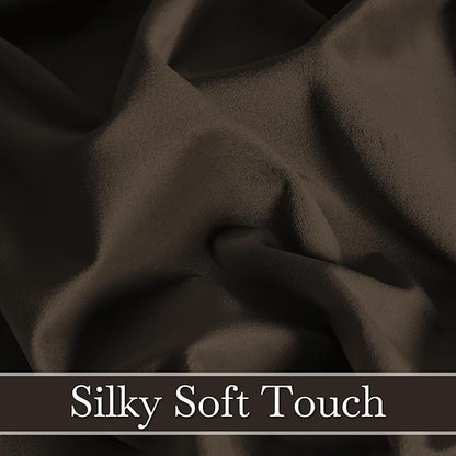 RYB HOME Brown Velvet Curtains 102 inches, Back Tab Soft Fabric Room Darkening Thermal Insulated Luxurious Home Decor Curtains for Living Room Bedroom, W 52" x L 102", 2 Panels Set