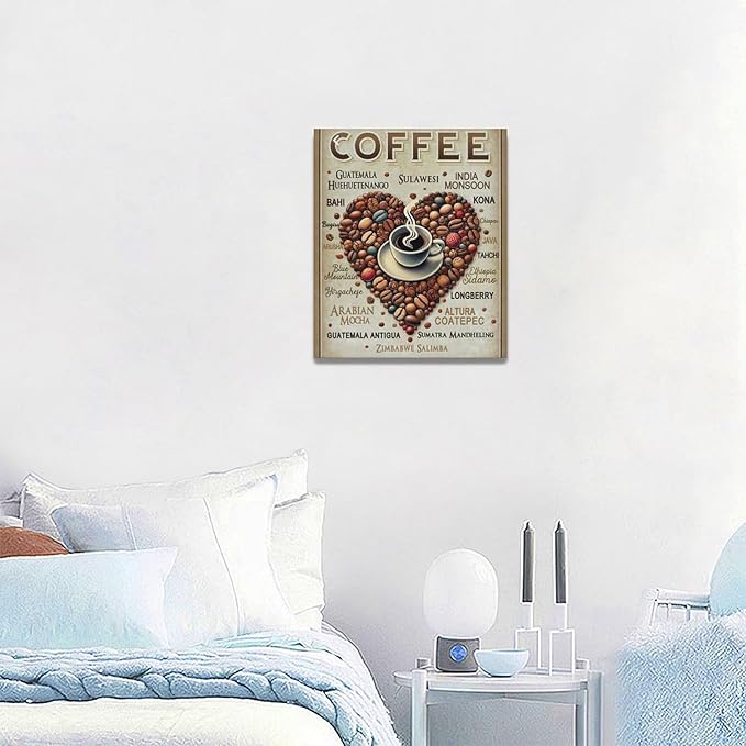 Coffee Wall Art Cafe Pictures Wall Decor Latte Drink Canvas Painting Home Modern Artwork Decorations Framed for Coffee Bar Kitchen Living Room Bedroom Office 20 x 24 inch