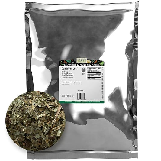 Frontier Co-op Organic Cut and Sifted Dandelion Leaf 1lb - Dried for Loose Tea, Caffeine-Free Coffee Alternative, or Powder Supplement Capsules