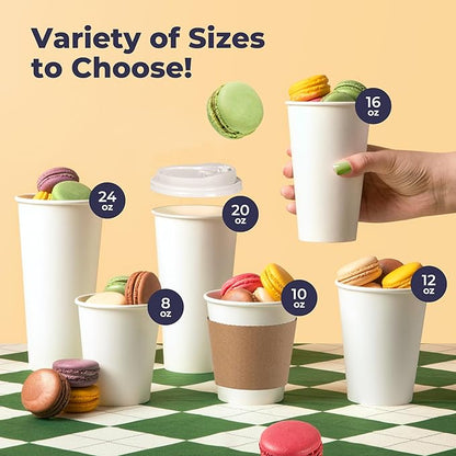 Fit Meal Prep 100 Pack 20 oz Disposable Coffee Cups with Lids, Sleeves, Leak-Proof To Go Coffee Cups with Lids, Durable Hot Paper Cups for Home, Office, Party, Business