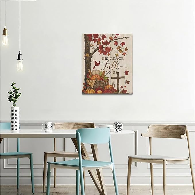 Maple Leaf Fall Wall Art Pictures Autumn Leaves Wall Decor Pumpkins Canvas Painting Home Modern Artwork Decorations Framed for Bathroom Living Room Bedroom 20 x 24 inch