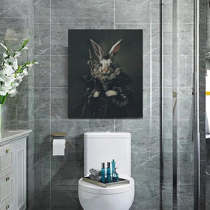 Rabbit Gothic Wall Art Dark Spooky Pictures Wall Decor Goth Horror Canvas Painting Aesthetic Home Modern Artwork Decorations Framed for Bathroom Living Room Bedroom Office 20 x 24 inch