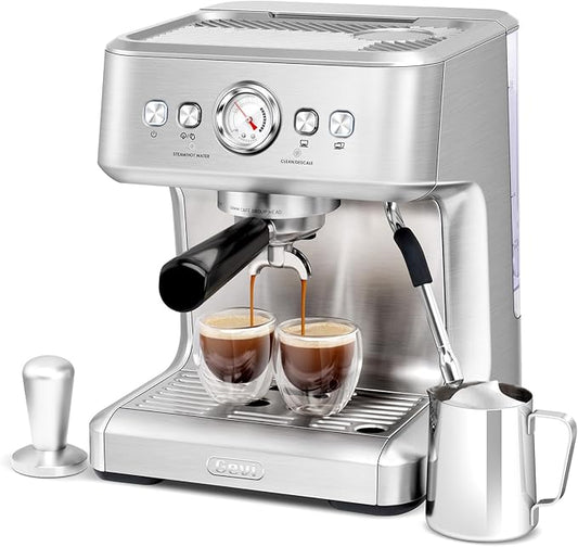 Gevi EzBru 1000C Programmable Barista Level Espresso Machine | 20Bar Pump + PID Temp Control (Adjustable Shot/Temp) | 58mm Portafilter w/Pressure Gauge | 2.2L Tank & Barista Kit | Home & Café Use