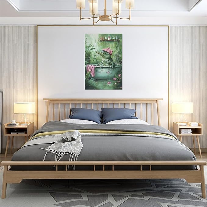 Bathroom Crocodile Wall Art Alligator Bathroom Pictures Wall Decor Funny Toilet Bathroom Canvas Painting Home Modern Artwork Decorations Framed for Restroom 20 x 24 inch